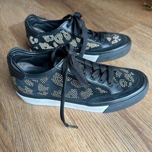 Rag and Bone women’s RB Army low top sneaker, studded leopard, black gold, 38.5